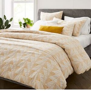 West Elm Cotton Textural Linework King Duvet Cover Yellow